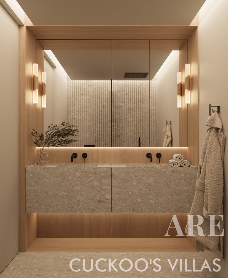 Salles de bain avec meubles suspendus et miroir avec bande LED